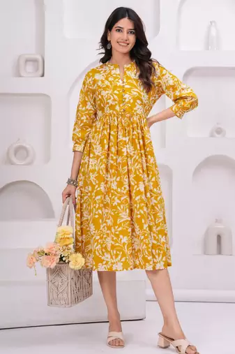 Yellow cotton printed dress
