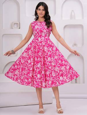 Pink cotton printed dress 1
