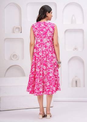 Pink cotton printed dress 3