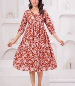Brown cotton printed dress
