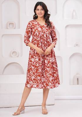 Brown cotton printed dress 2