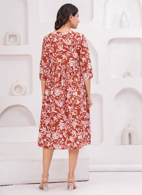 Brown cotton printed dress 3