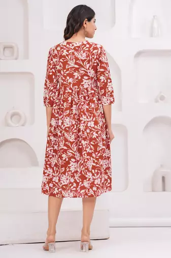 Brown cotton printed dress
