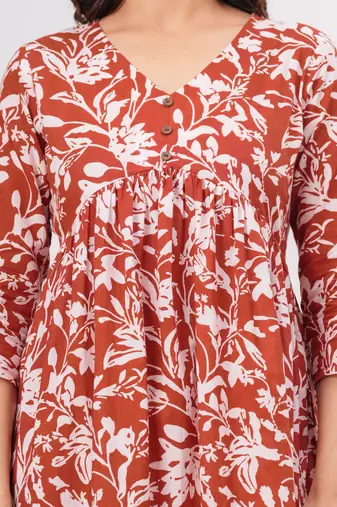 Brown cotton printed dress