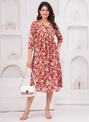 Brown cotton printed dress 5