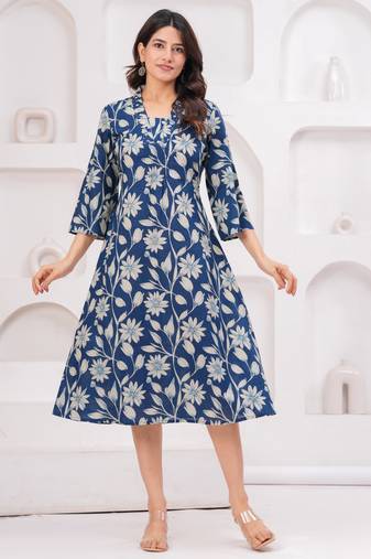 Blue cotton printed dress