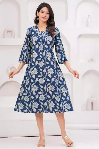 Blue cotton printed dress