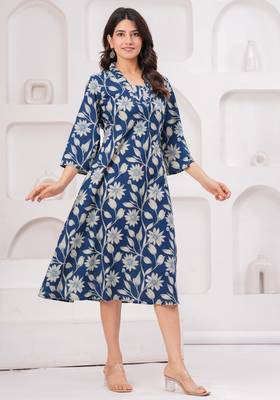 Blue cotton printed dress 2