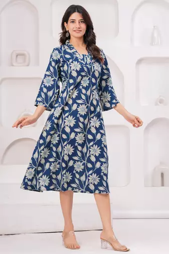 Blue cotton printed dress