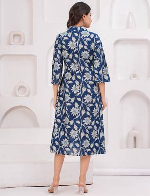 Blue cotton printed dress 3