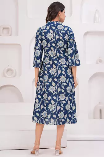 Blue cotton printed dress