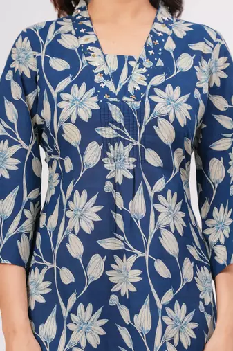 Blue cotton printed dress
