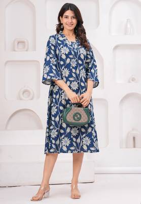 Blue cotton printed dress 5