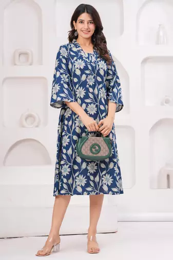 Blue cotton printed dress