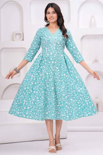 Sky-blue cotton printed dress