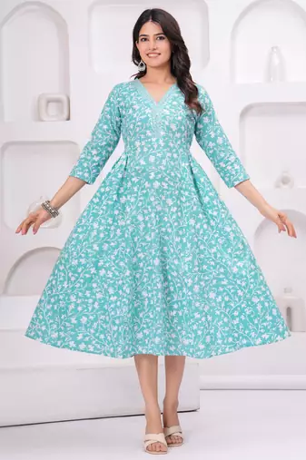 Sky-blue cotton printed dress