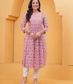 Pink pure cotton printed kurta