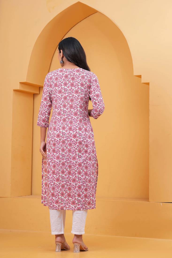 Pink pure cotton printed kurta