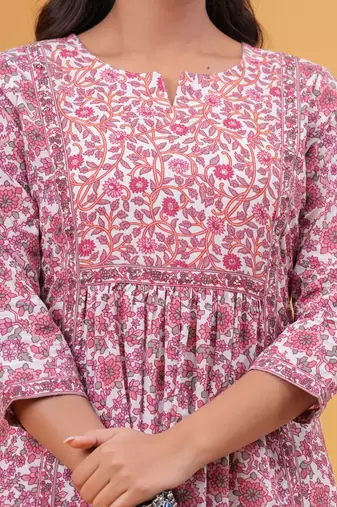 Pink pure cotton printed kurta