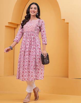 Pink pure cotton printed kurta 5