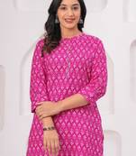 Pink pure cotton printed kurta