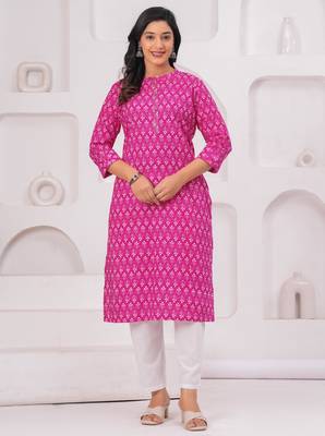 Pink pure cotton printed kurta 2