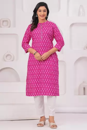 Pink pure cotton printed kurta