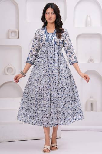 Blue cotton printed dress