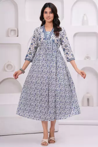 Blue cotton printed dress
