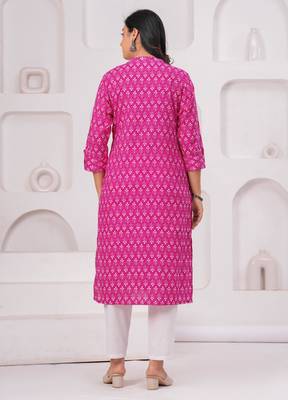 Pink pure cotton printed kurta 3