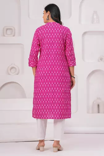Pink pure cotton printed kurta