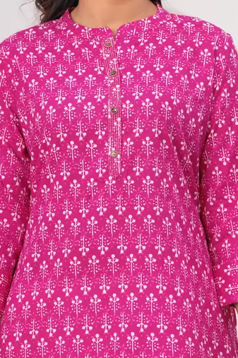 Pink pure cotton printed kurta