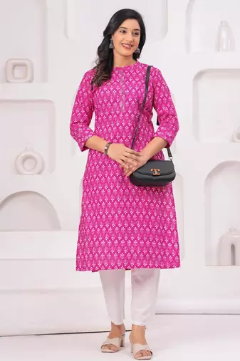Pink pure cotton printed kurta