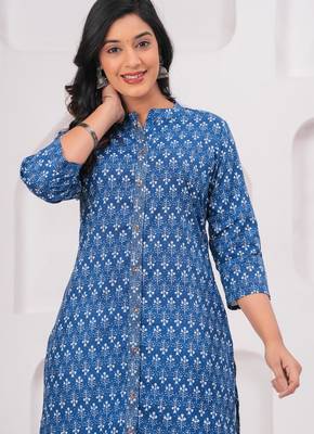 Blue pure cotton printed kurta 2