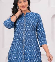 Blue pure cotton printed kurta