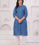 Blue pure cotton printed kurta
