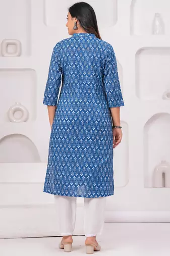 Blue pure cotton printed kurta