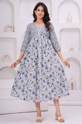 Blue cotton printed dress