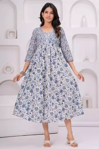 Blue cotton printed dress