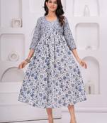 Blue cotton printed dress