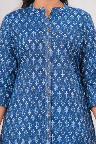 Blue pure cotton printed kurta