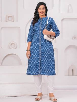 Blue pure cotton printed kurta 5