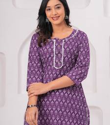 Lavender pure cotton printed kurta