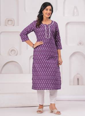 Lavender pure cotton printed kurta 1
