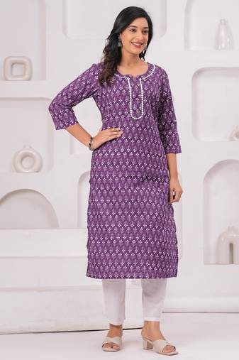 Lavender pure cotton printed kurta