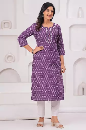 Lavender pure cotton printed kurta