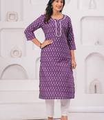Lavender pure cotton printed kurta