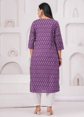 Lavender pure cotton printed kurta 3