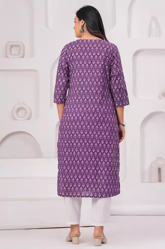 Lavender pure cotton printed kurta