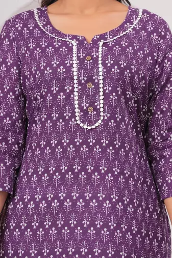 Lavender pure cotton printed kurta